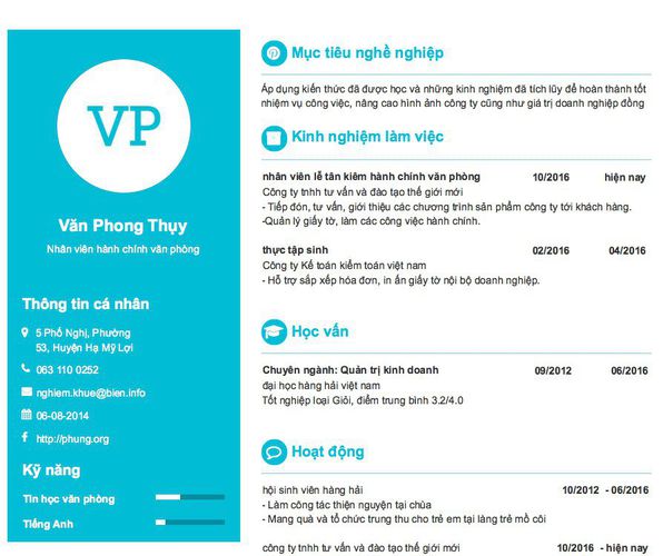 Mẫu CV Nhân viên hành chính văn phòng