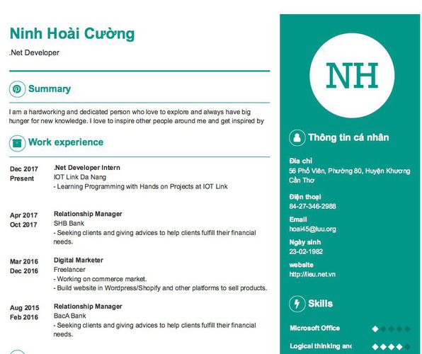 Gợi ý cách viết Mẫu CV tham khảo .Net Developer