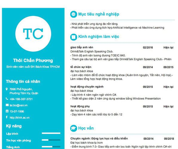 Gợi ý cách viết Mẫu CV tham khảo Sinh viên năm cuối ĐH Bách Khoa TPHCM