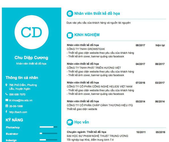 Mẫu CV Nhân viên thiết kế đồ họa