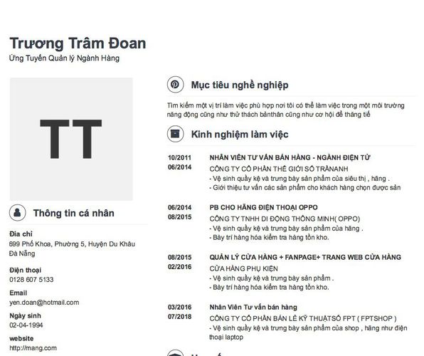 Gợi ý cách viết Mẫu CV tham khảo Ứng Tuyển Quản lý Ngành Hàng