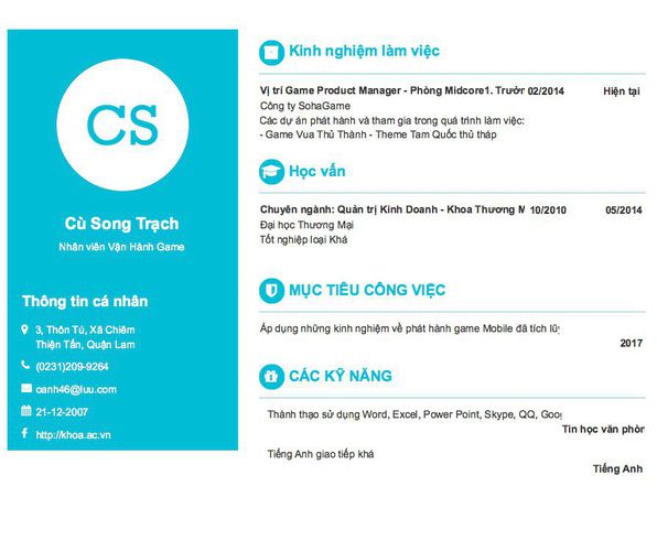 Gợi ý cách viết Mẫu CV tham khảo Nhân viên Vận Hành Game