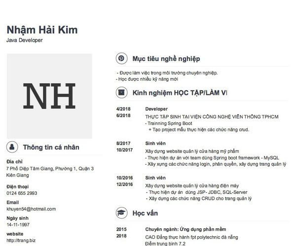 Gợi ý cách viết Mẫu CV tham khảo Java Developer