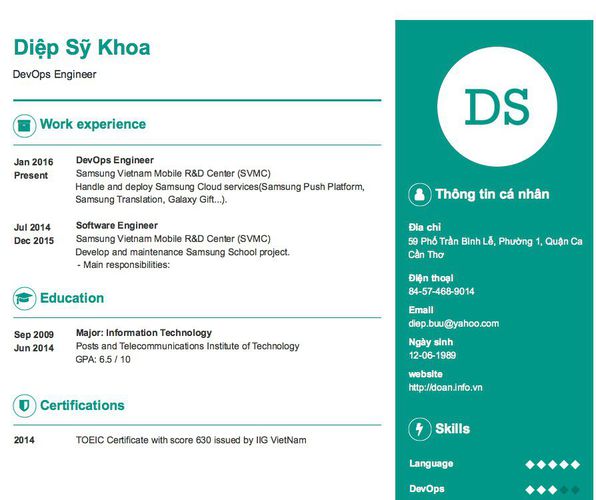 Gợi ý cách viết Mẫu CV tham khảo DevOps Engineer