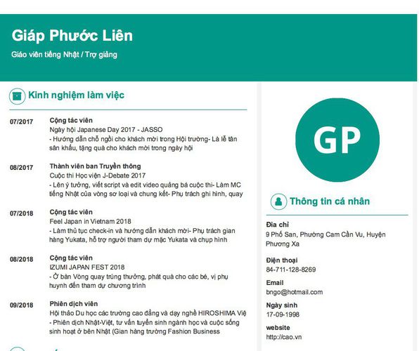 Gợi ý cách viết Mẫu CV tham khảo Giáo viên tiếng Nhật / Trợ giảng