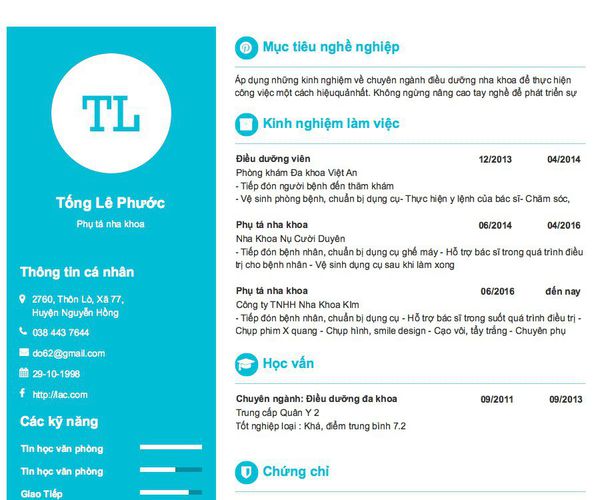 Gợi ý cách viết Mẫu CV tham khảo Phụ tá nha khoa
