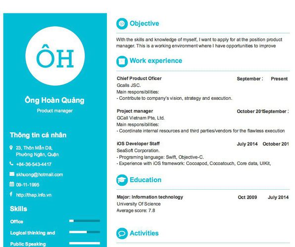 Gợi ý cách viết Mẫu CV tham khảo Product manager