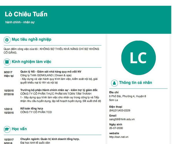 Mẫu CV  hành chính - nhân sự