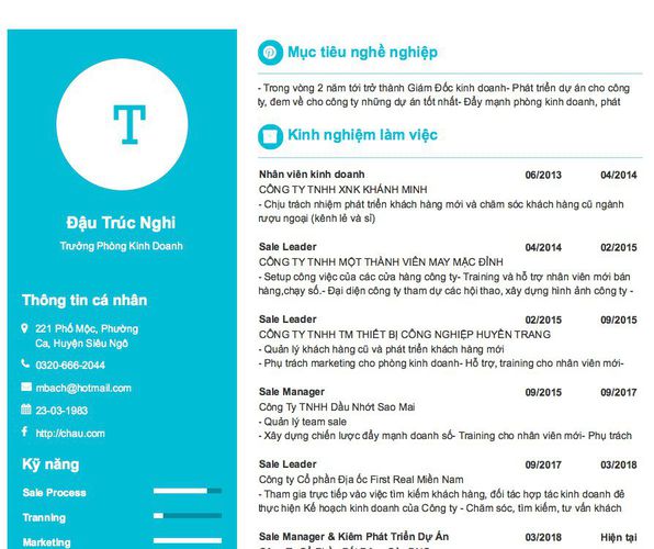 Gợi ý cách viết Mẫu CV tham khảo Trưởng Phòng Kinh Doanh