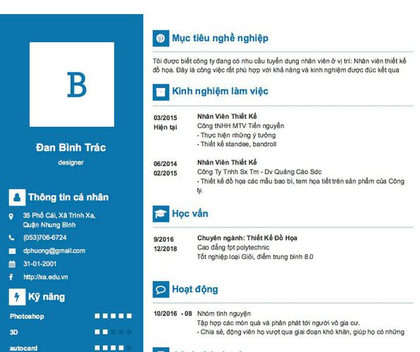 Gợi ý cách viết Mẫu CV tham khảo designer