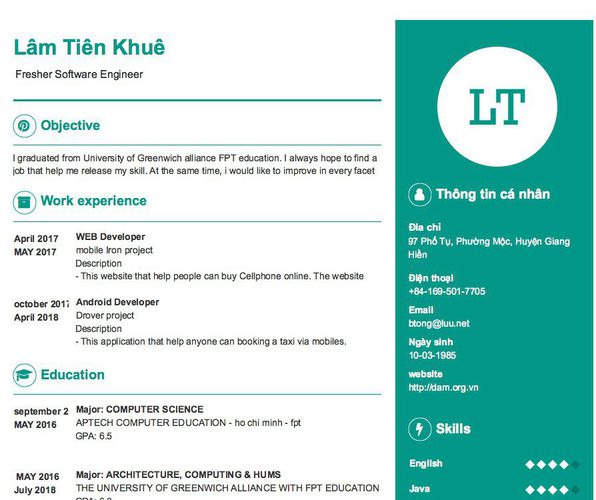 Gợi ý cách viết Mẫu CV tham khảo  Fresher Software Engineer