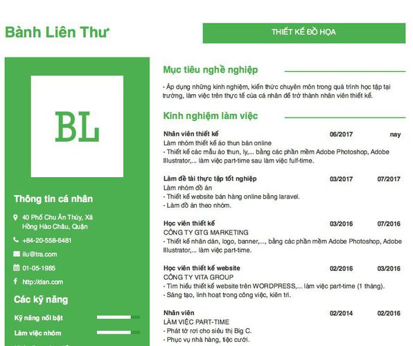 Mẫu CV THIẾT KẾ ĐỒ HỌA