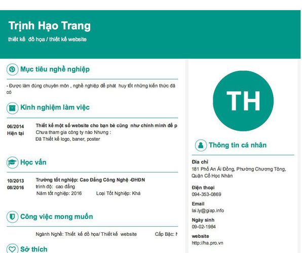 Mẫu CV thiết kế  đồ họa / thiết kế website