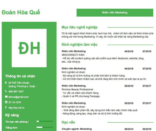 Gợi ý cách viết Mẫu CV tham khảo Nhân viên Marketing