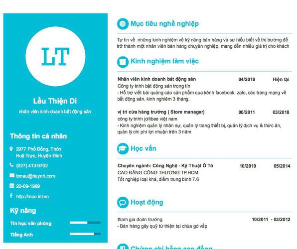 Gợi ý cách viết Mẫu CV tham khảo nhân viên kinh doanh bất động sản