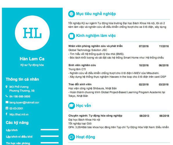 Gợi ý cách viết Mẫu CV tham khảo Kỹ sư Tự động hóa