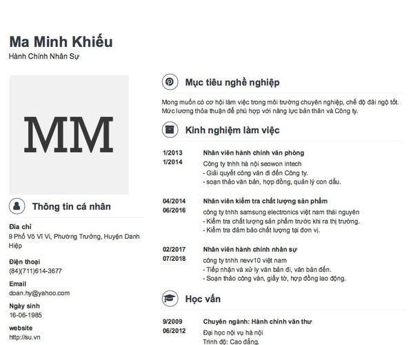 Mẫu CV Hành Chính Nhân Sự