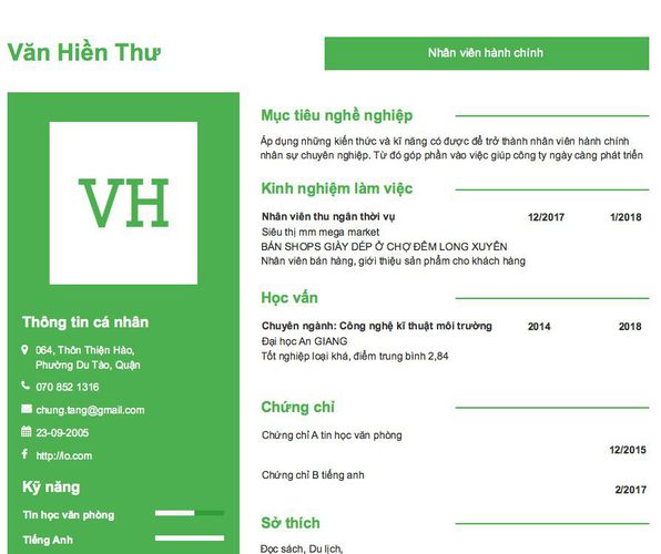 Mẫu CV Nhân viên hành chính