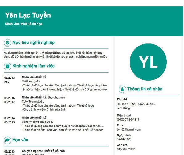 Mẫu CV Nhân viên thiết kế đồ họa