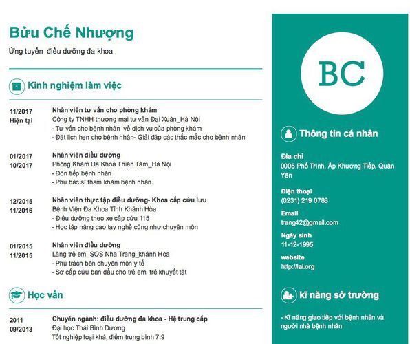 Gợi ý cách viết Mẫu CV tham khảo Ứng tuyển  điều dưỡng đa khoa