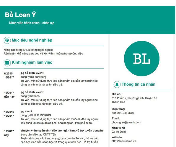 Mẫu CV      Nhân viên hành chính - nhân sự