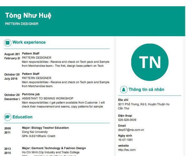 Gợi ý cách viết Mẫu CV tham khảo PATTERN DESIGNER