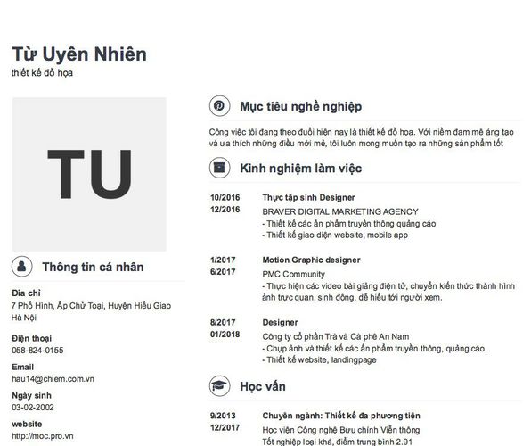 Mẫu CV thiết kế đồ họa