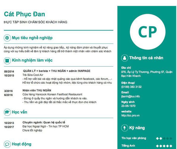 Gợi ý cách viết Mẫu CV tham khảo tHỰC TẬP SINH CHĂM SÓC KHÁCH HÀNG