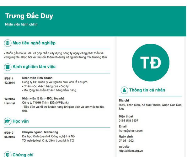 Mẫu CV Nhân viên hành chính