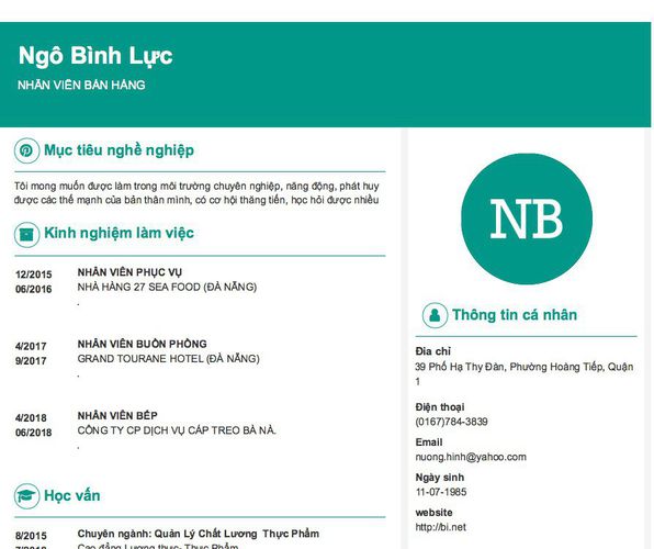 Gợi ý cách viết Mẫu CV tham khảo NHÂN VIÊN BÁN HÀNG