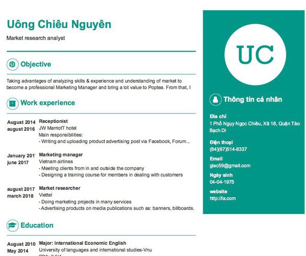 Gợi ý cách viết Mẫu CV tham khảo Market research analyst