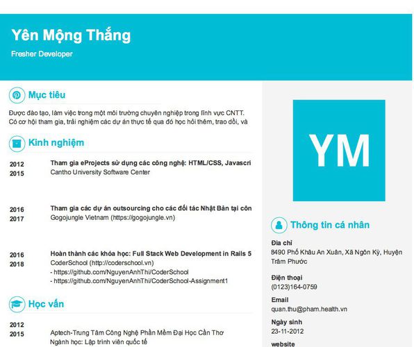 Gợi ý cách viết Mẫu CV tham khảo Fresher Developer