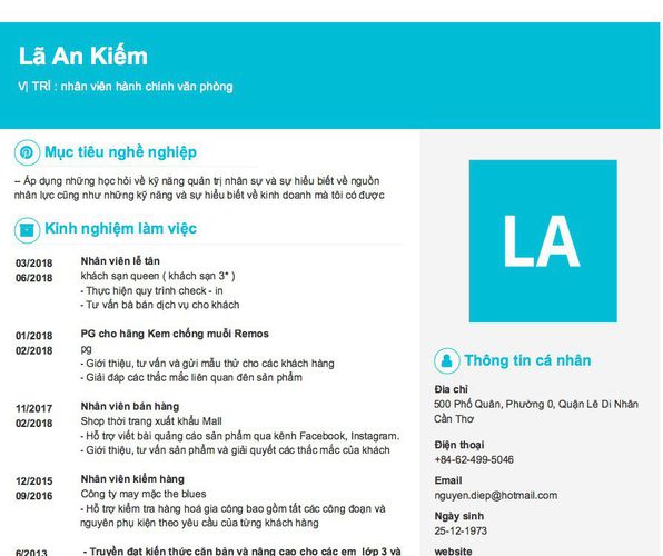 Mẫu CV VỊ TRÍ : nhân viên hành chính văn phòng