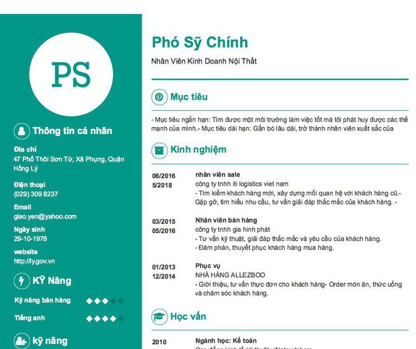 Gợi ý cách viết Mẫu CV tham khảo Nhân Viên Kinh Doanh Nội Thất