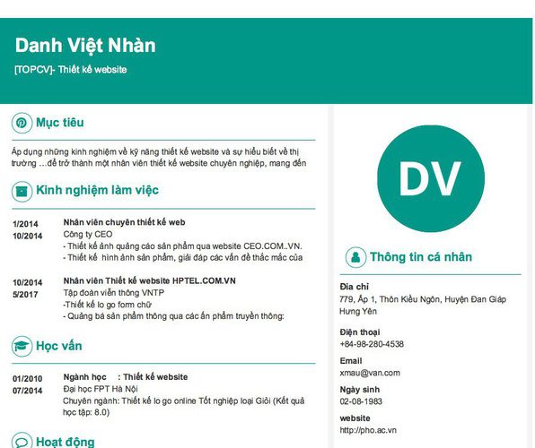 Gợi ý cách viết Mẫu CV tham khảo [TOPCV]- Thiết kế website