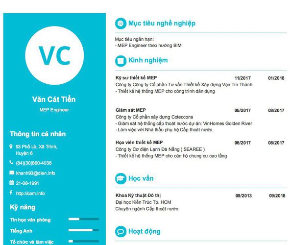 Gợi ý cách viết Mẫu CV tham khảo MEP Engineer