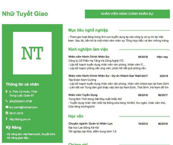 Mẫu CV NHÂN VIÊN HÀNH CHÍNH NHÂN SỰ