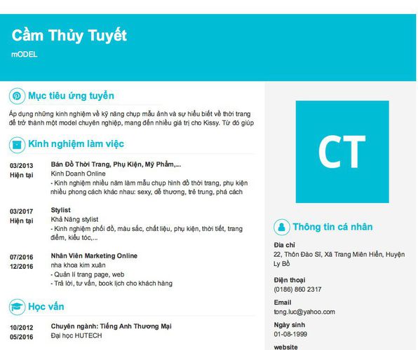 Gợi ý cách viết Mẫu CV tham khảo mODEL