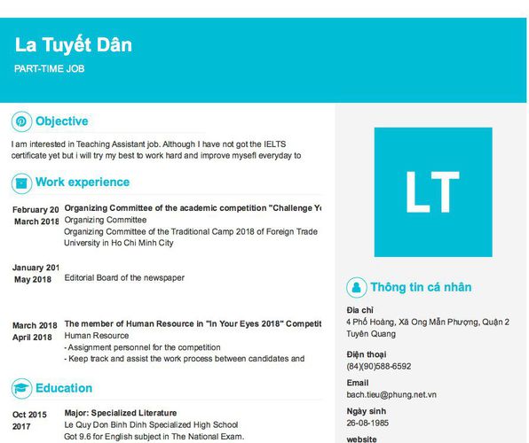 Gợi ý cách viết Mẫu CV tham khảo PART-TIME JOB