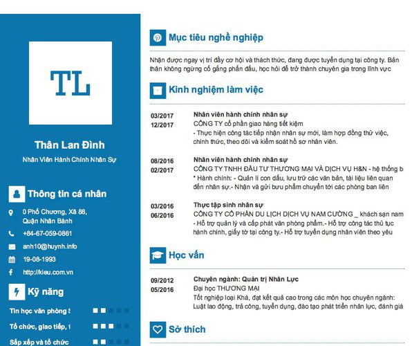 Mẫu CV Nhân Viên Hành Chính Nhân Sự