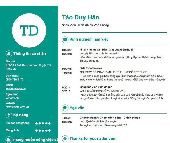 Mẫu CV Nhân Viên Hành Chính Văn Phòng