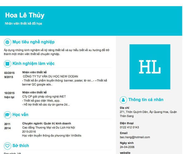 Mẫu CV Nhân viên thiết kế đồ họa