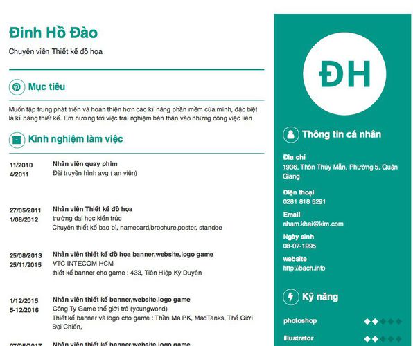 Mẫu CV Chuyên viên Thiết kế đồ họa