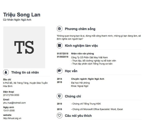 Gợi ý cách viết Mẫu CV tham khảo Cử Nhân Ngôn Ngữ Anh