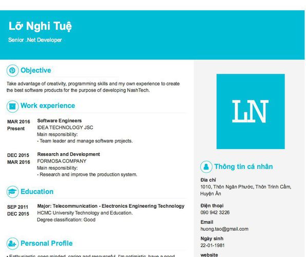 Gợi ý cách viết Mẫu CV tham khảo Senior .Net Developer