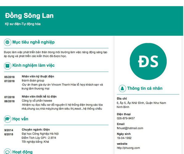 Gợi ý cách viết Mẫu CV tham khảo Kỹ sư điện-Tự động hóa