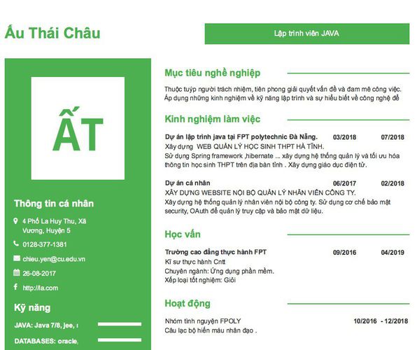 Gợi ý cách viết Mẫu CV tham khảo Lập trình viên JAVA