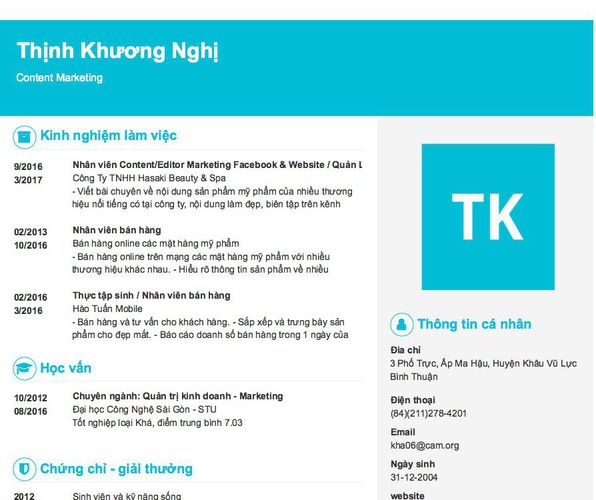 Gợi ý cách viết Mẫu CV tham khảo Content Marketing
