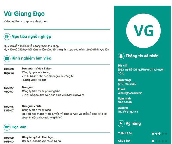 Gợi ý cách viết Mẫu CV tham khảo Video editor - graphics designer