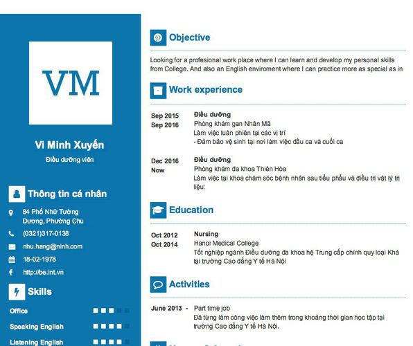 Gợi ý cách viết Mẫu CV tham khảo Điều dưỡng viên